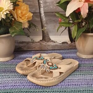 Elegant Beaded Sandals with Turquoise Accents